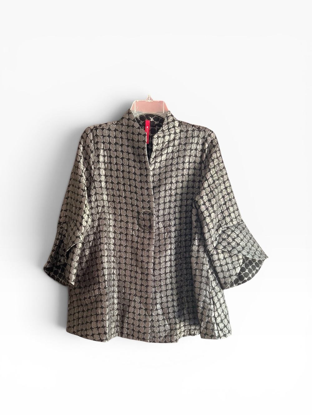 IC By Connie K. gray black textured cocktail jacket tiered ruffle cuffs Size S